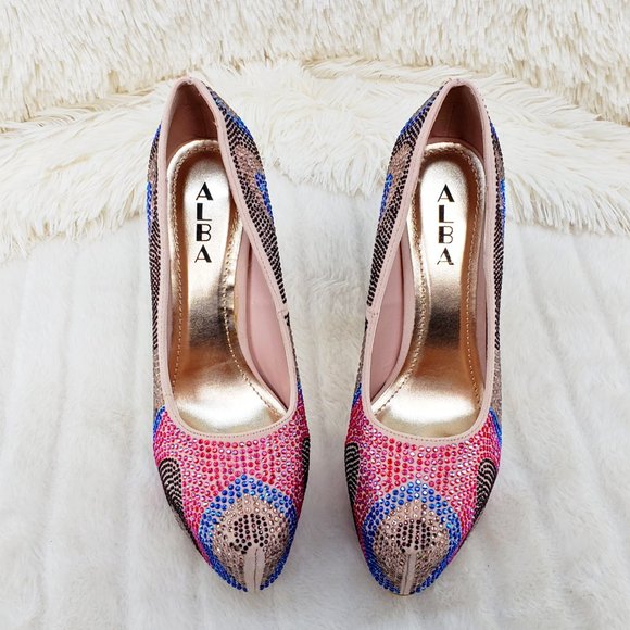 Nude Multi Rhinestone High Heel Platform Pumps - Picture 12 of 13